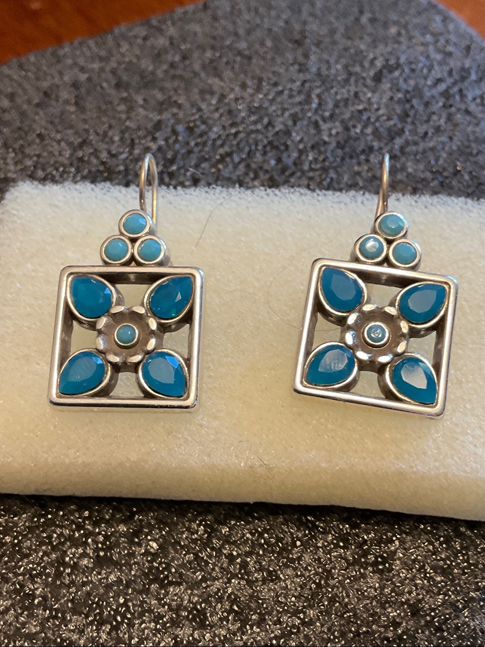 Brighton Silver Floral Drop Earrings - Turquoise Blue